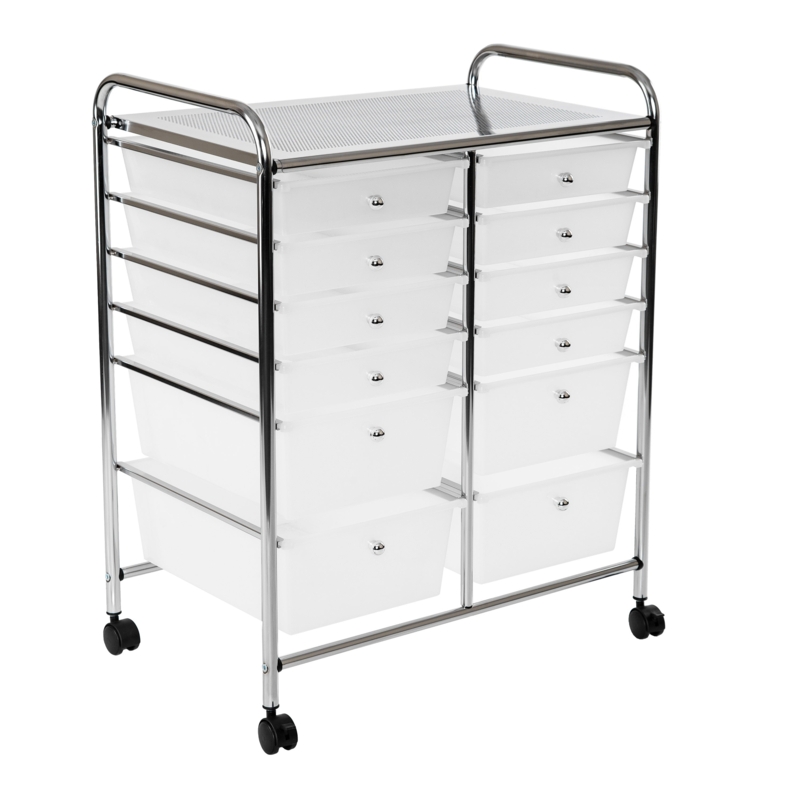 Storage Cart Frosted White Drawers Chrome Rolling Organizer