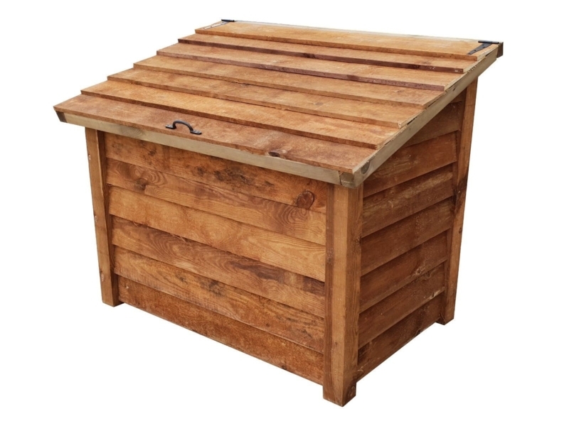 Storage Chest: Rustic Wood Firewood Bin with Sloped Lid