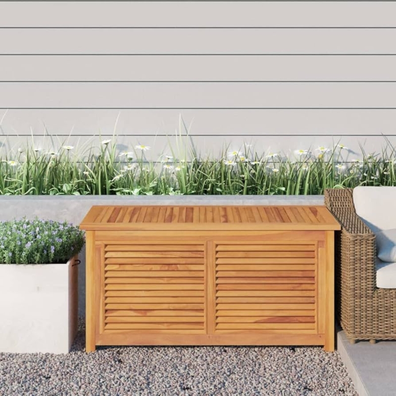 Storage Chest: Slatted Top Honey Wood Garden Organizer