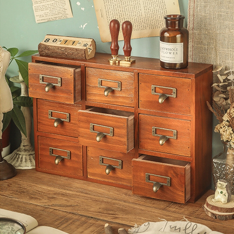 Storage Chest with 9-Drawer Apothecary Style Layout