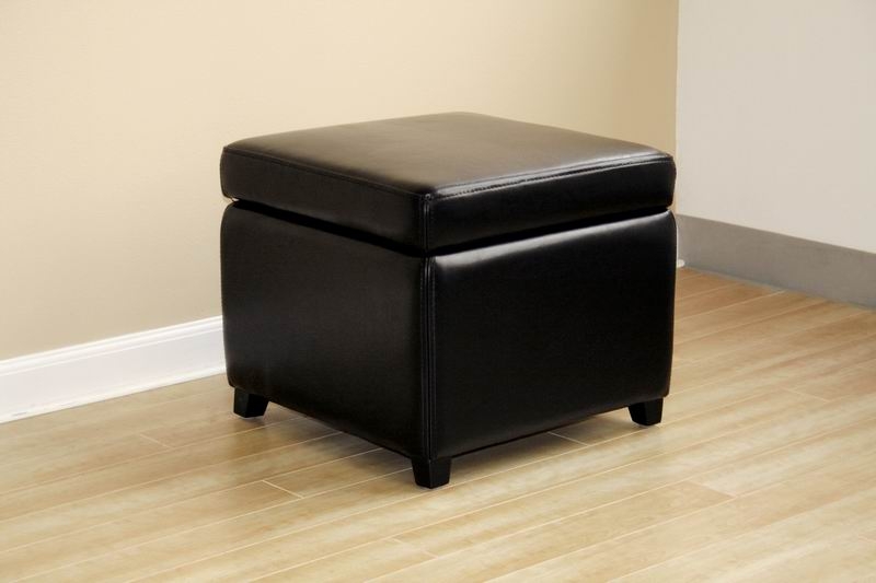 Storage Cube Ottoman with Edge Stitching and Tapered Legs