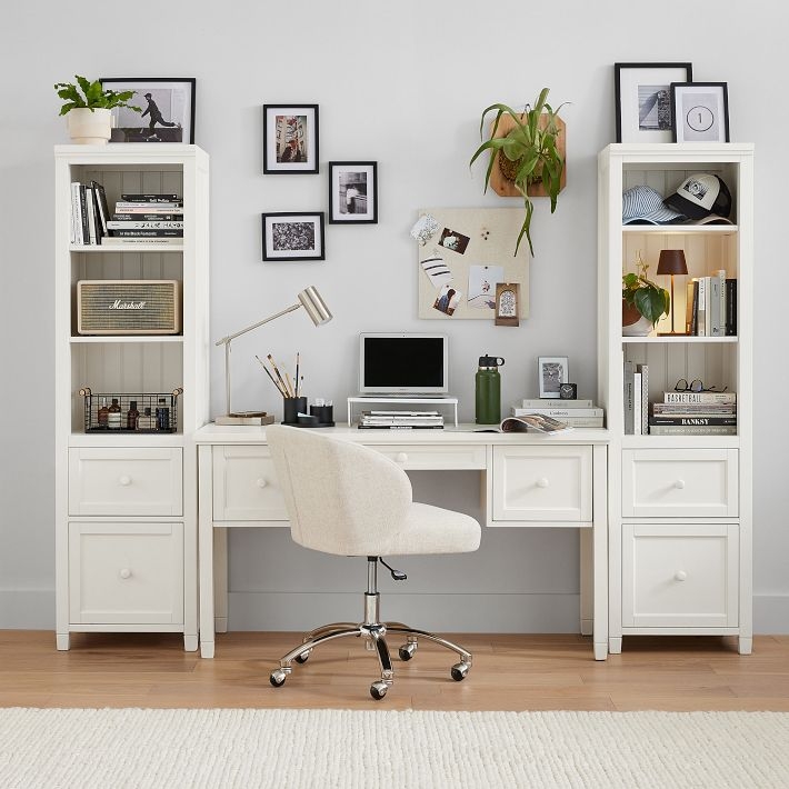 Storage Desk Set with Beadboard Backing and Modular Towers