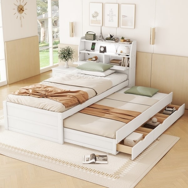 Storage Headboard Platform Bed with LED and Charging Station