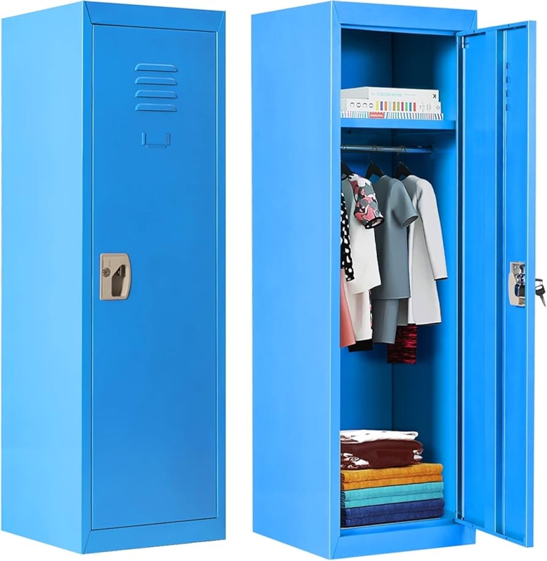 Storage Locker Blue Metal Hanging Rod Louvered Vents Nameplate Slot