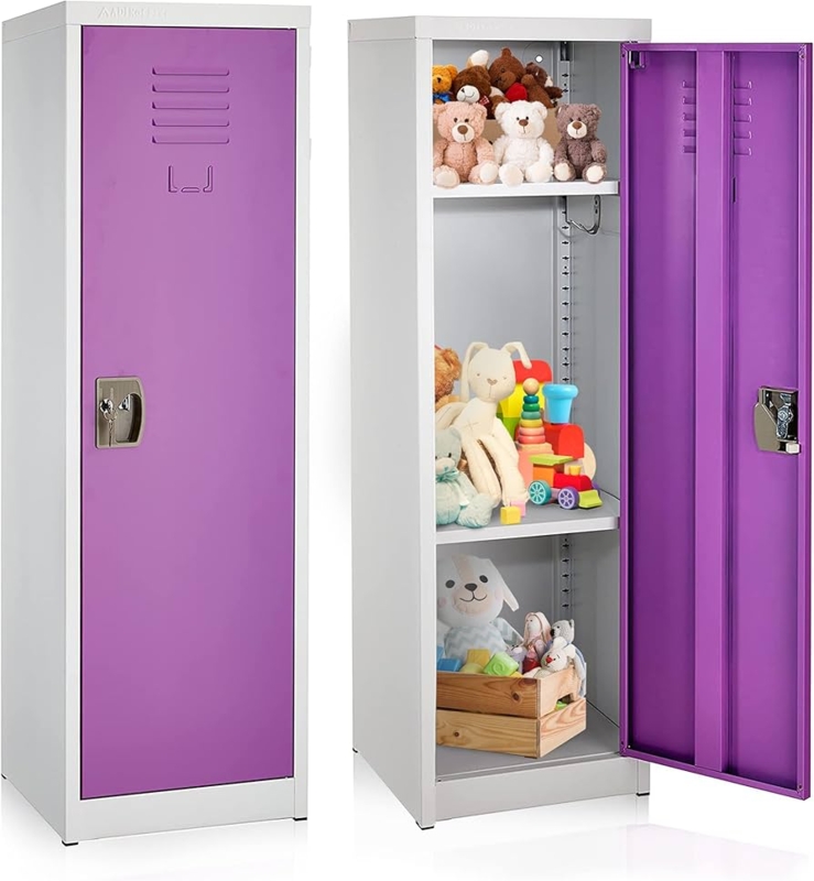 Storage Locker Purple Door White Frame Louvered Vents Adjustable Shelf
