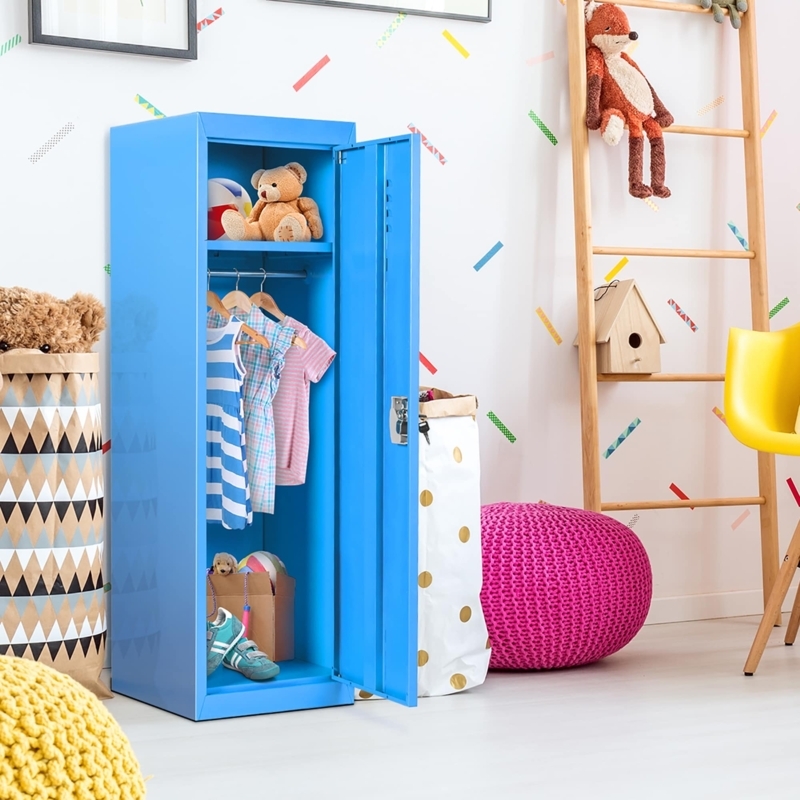 Storage Locker Sky Blue Metal Matte Finish Lockable Door Hanging Rod