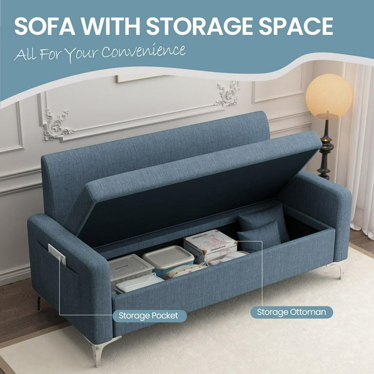 Storage Loveseat in Slate Blue Fabric with Lift Top Seat