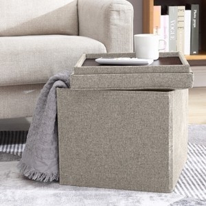 Storage Ottoman Collapsible Design Warm Beige Reversible Tray Lid Cube
