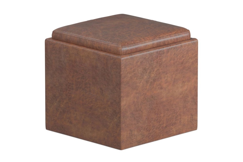 Storage Ottoman Distressed Chestnut Brown Boxy Silhouette Hidden Storage