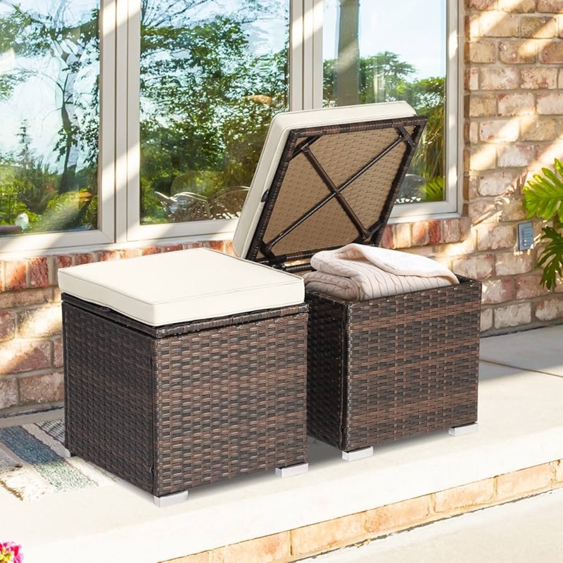 Storage Ottoman Internal Storage Silver Feet Espresso Rattan Cube