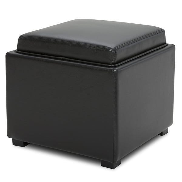 Storage Ottoman Matte Black Leather-like Pebbled Grain Minimalist Cube
