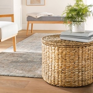Storage Ottoman Round Woven Natural Braided Texture Pouf