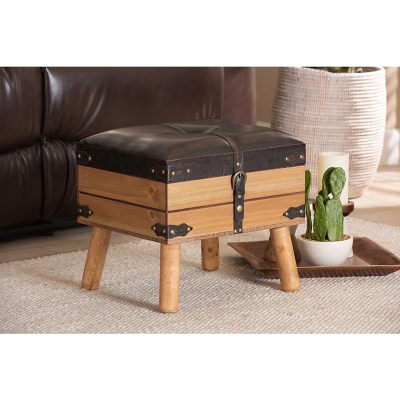 Storage Ottoman with Trunk Style Base and Buckle Strap Detail