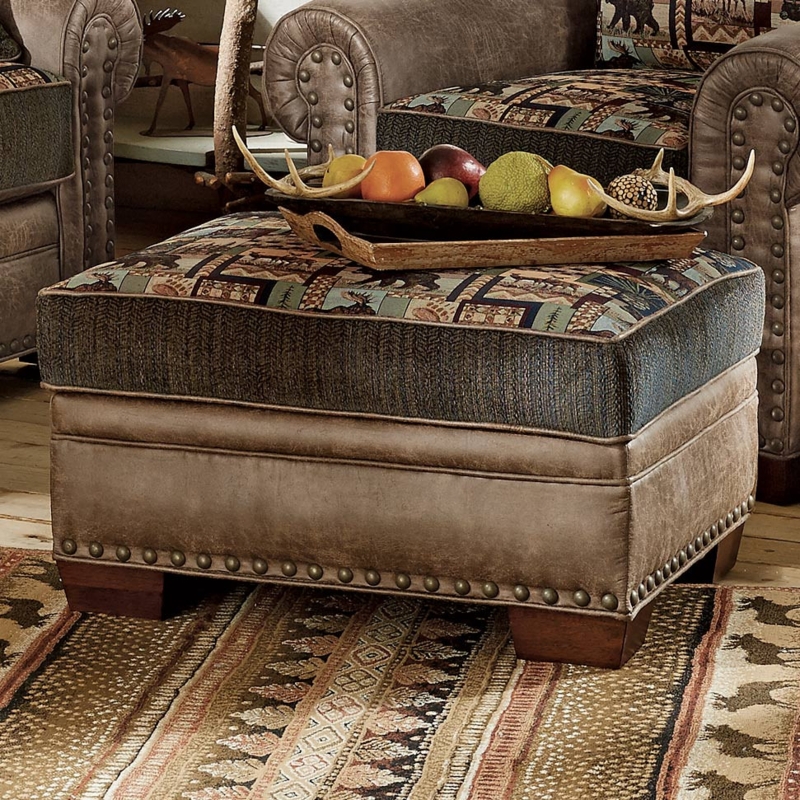 Storage Ottoman with Wildlife Pattern and Mixed Textures
