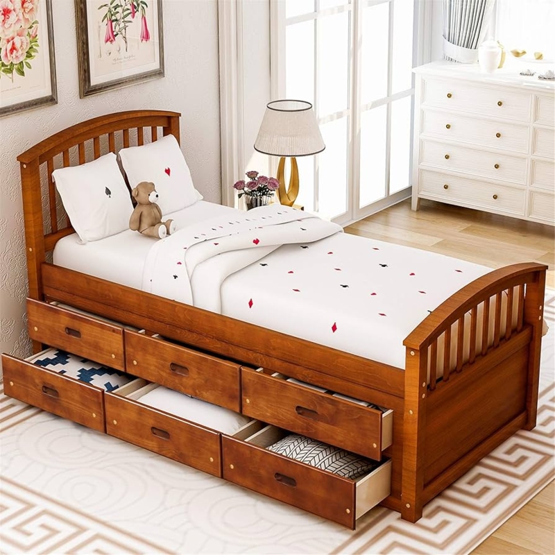 Storage Platform Bed with Arched Slatted Headboard