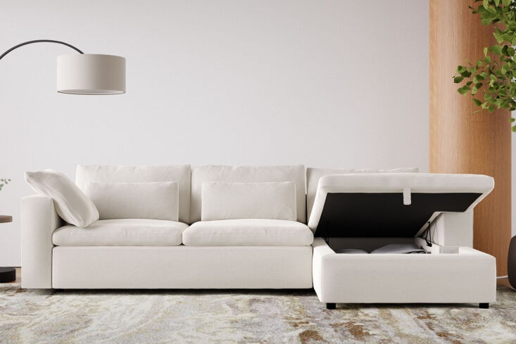 Storage Sectional Sofa in Off-White with Deep Plush Cushions