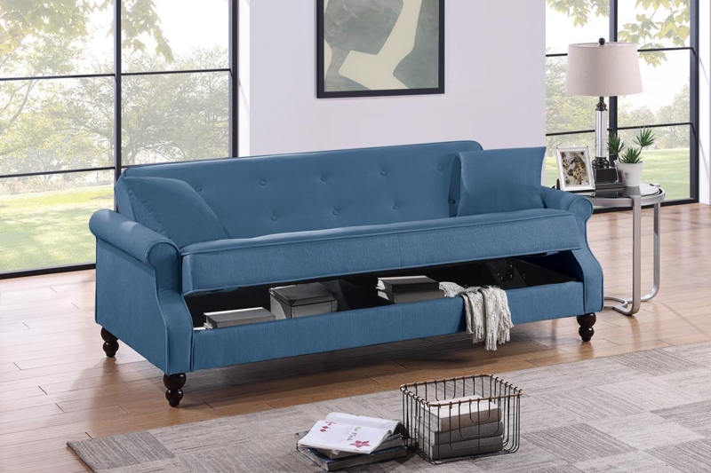 Storage Sofa Featuring Rolled Arms and Button Tufting