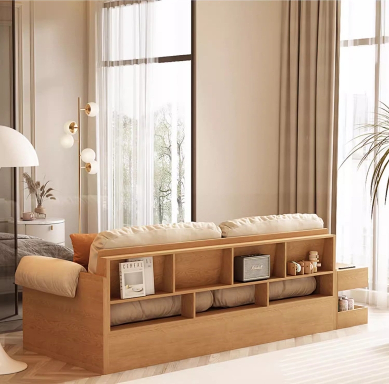 Storage Sofa with Box Frame and Integrated Back Shelving