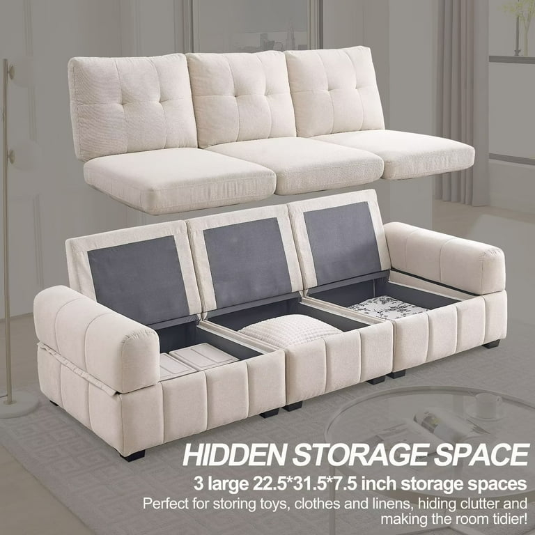 Storage Sofa with High Tufted Back and Channeled Base