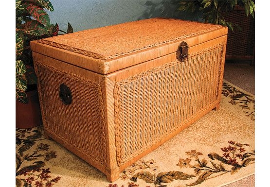 Storage Trunk featuring Braided Trim Detail in Caramel Wicker