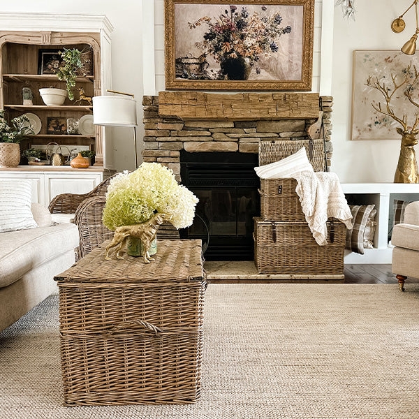 Storage Trunk featuring Oversized Weave and Rustic Buckle Details