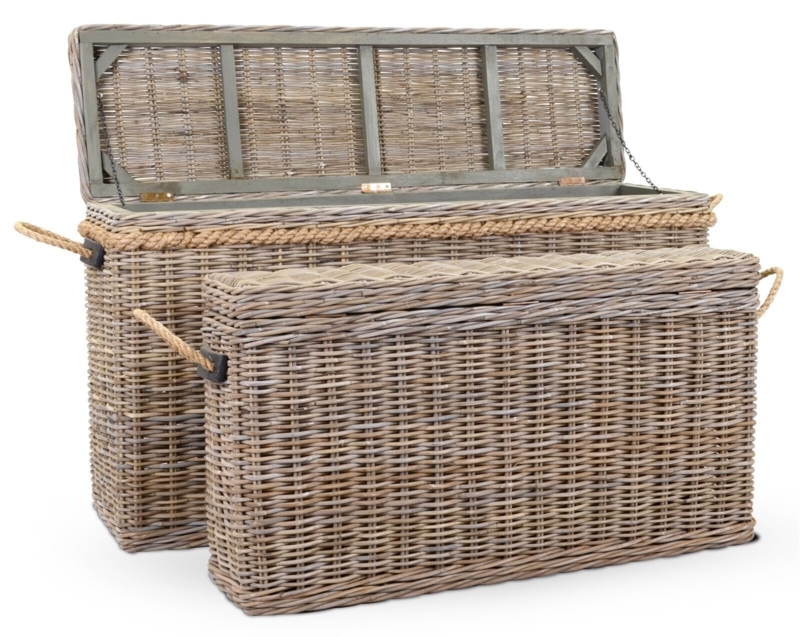 Storage Trunk in Grey Wash Rattan with Thick Rope Trim