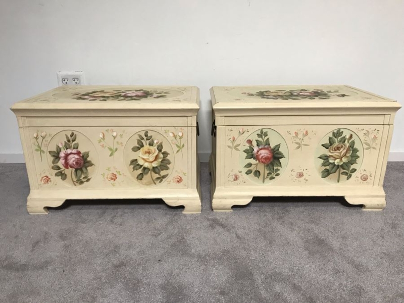 Storage Trunk Pair: Hand Painted Floral Medallions & Shabby Chic Style