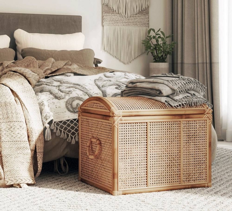 Storage Trunk with Domed Lid and Intricate Cane Webbing