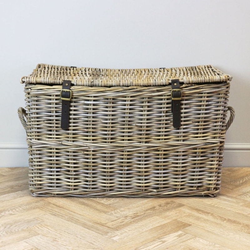 Storage Trunk with Grey and Buff Tones and Buckle Straps