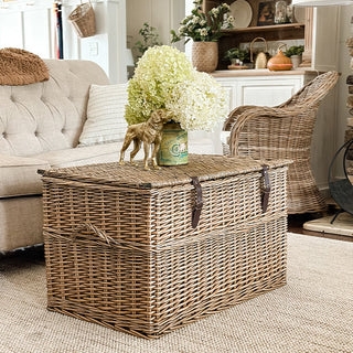 Storage Trunk with Oversized Rattan Weave and Woven Side Handles