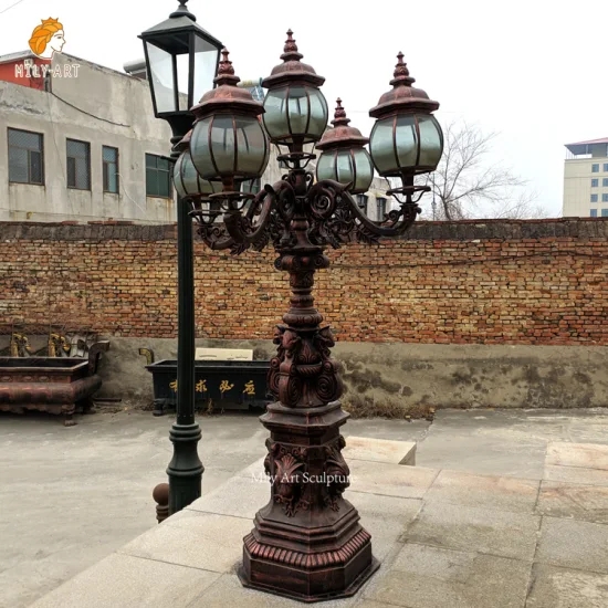 Street Lamp Five-Light Ribbed Glass Panels Antique Bronze