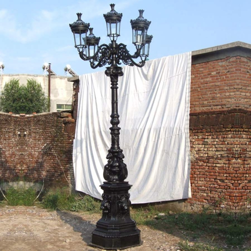 Street Lamp Post Five Crown Topped Lanterns Matte Black