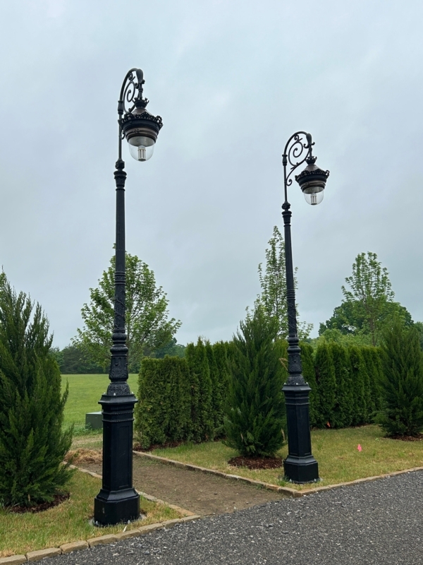 Street Light Single Teardrop Globe Matte Black Fluted Post