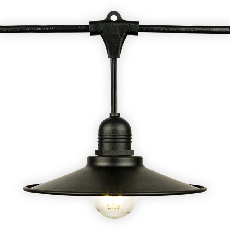 String Light Shade, Industrial Barn Style with Hanging Loop, Black