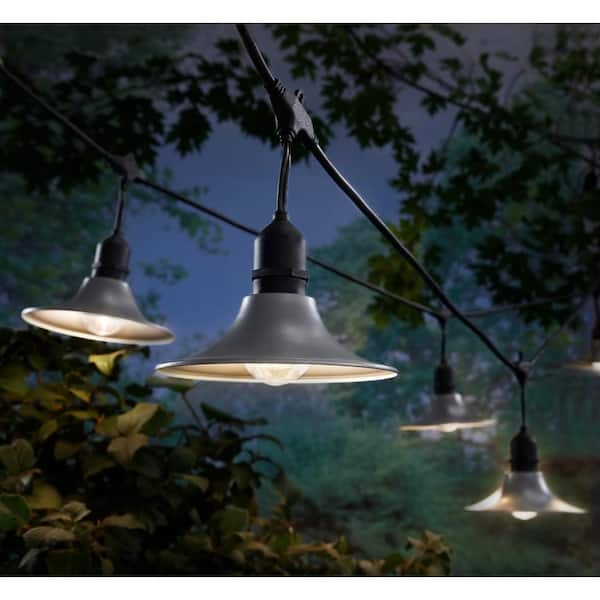 String Light Shade, Industrial Flared Bell Shape, Silver Finish