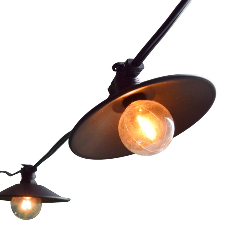 String Light Shade, Matte Black Metal Wide Brim for Patio Lights