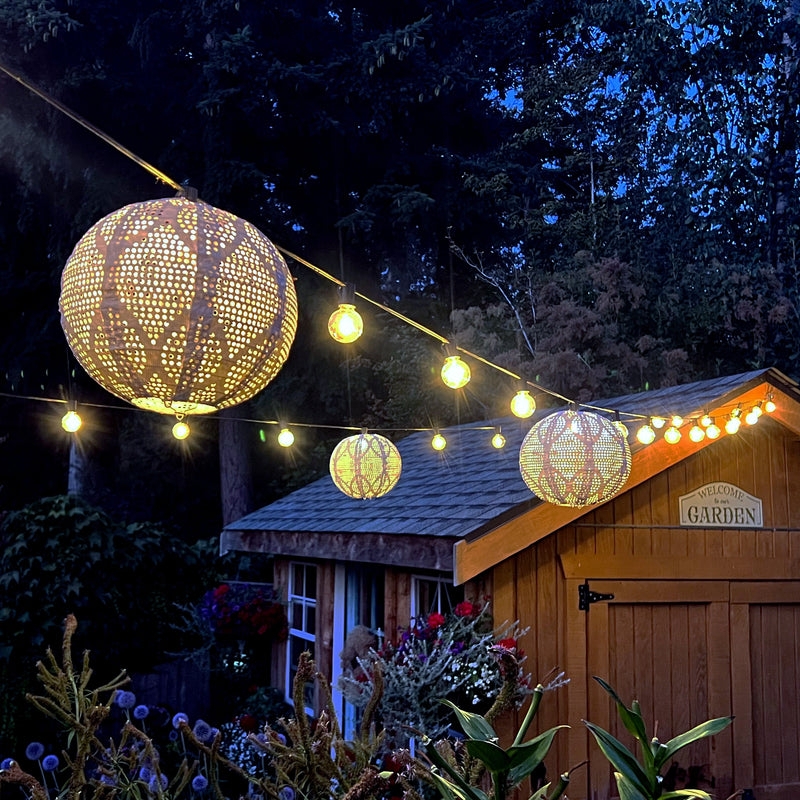 String Light Shades, Perforated Spherical Globes, Bohemian Style