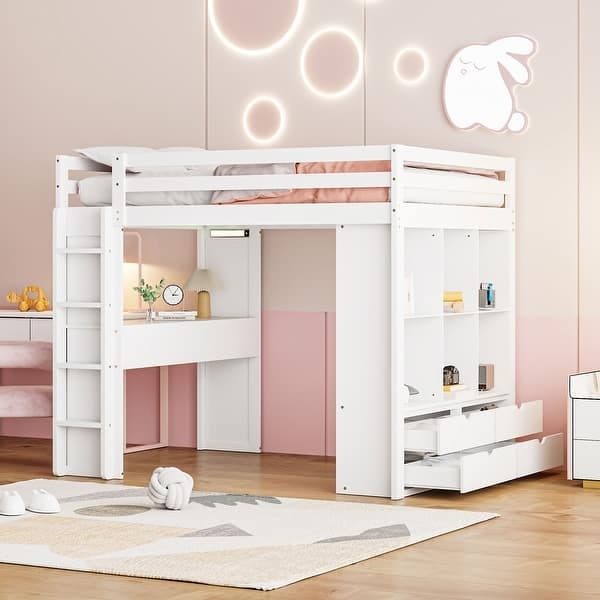 Student Loft Bed with LED Lighting and Integrated Desk