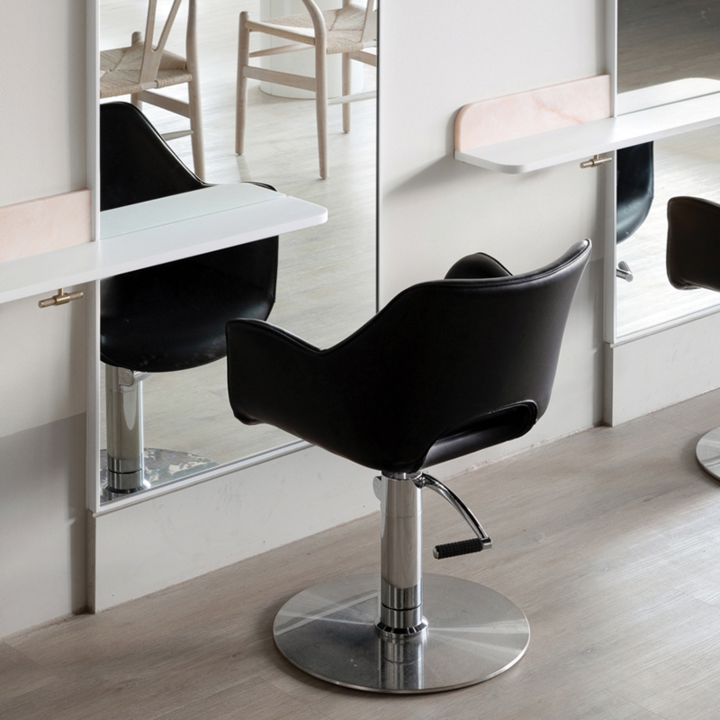 Styling Chair Curved Bucket Seat Back Cutout Polished Chrome Pedestal