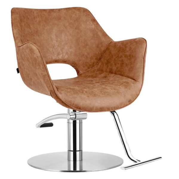 Styling Chair Tan Brown Open Back Cutout Polished Chrome Base Furniture