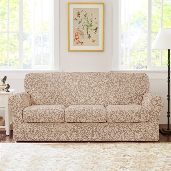 Subrtex Jacquard Damask Sofa Slipcover Cover with 3 Separate Cushion Cover  - Bed Bath & Beyond - 32560635