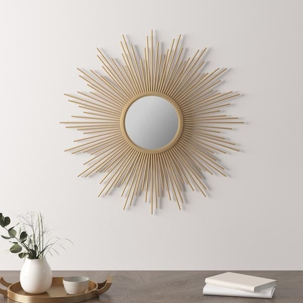 Sunburst Mirror featuring Layered Metal Rods of Varying Lengths