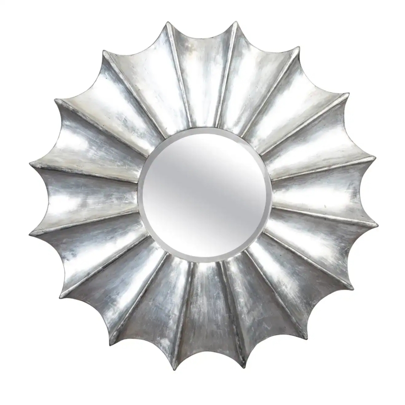 Sunburst Mirror Silver Leaf Finish with Fluted Scalloped Edge