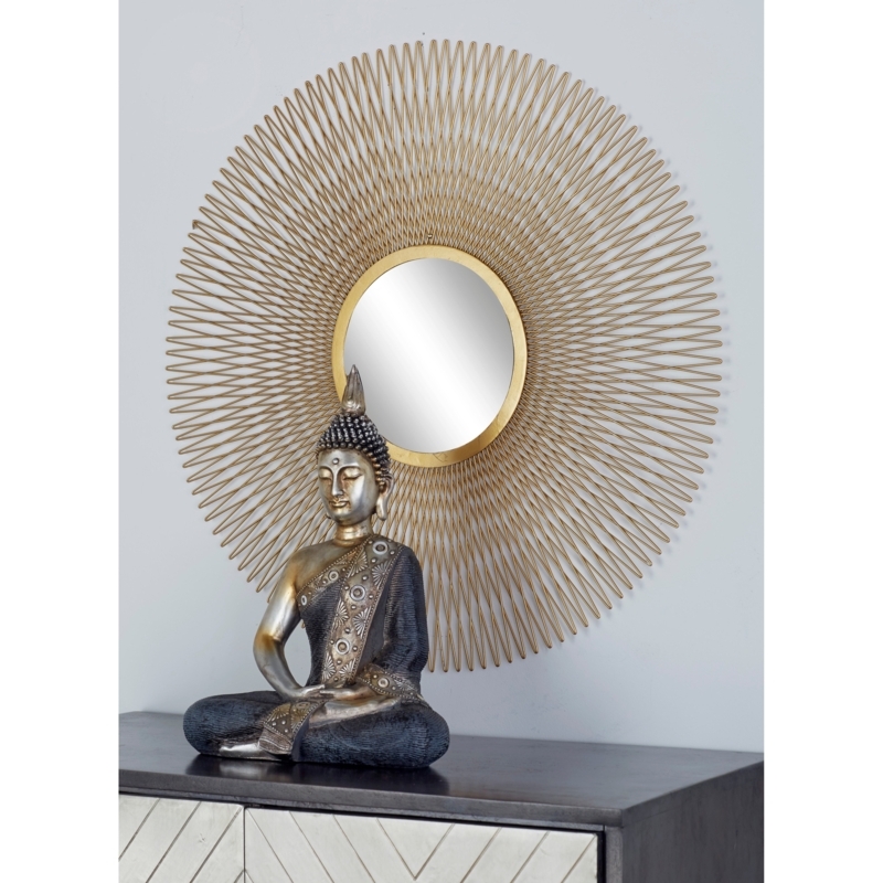 Sunburst Mirror with Wire Frame Design and Circular Glass Center