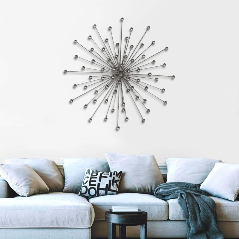 Sunburst Wall Accent in Metallic Silver with Spherical Bead Accents
