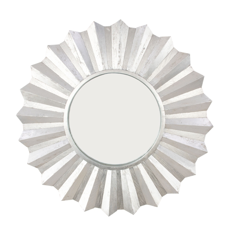 Sunburst Wall Mirror Weathered Silver with Faceted Rays