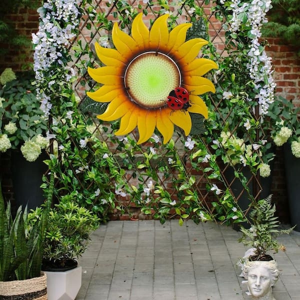 Sunflower Wall Decor Ladybug Accent Layered Metal Petals
