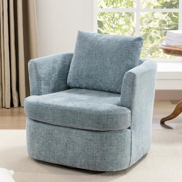 Swivel Accent Chair Chenille Barrel Back 360 Degree Swivel Light Blue