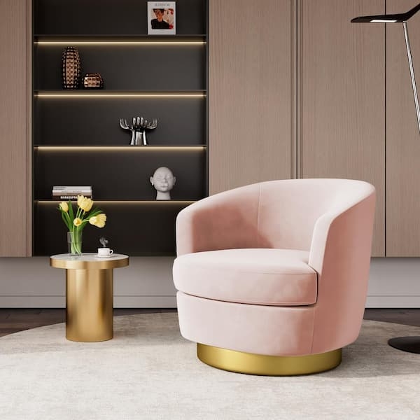 Swivel Accent Chair with Thick Cushion and Brushed Gold Base
