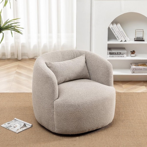 Swivel Armchair Taupe Boucle Low Profile Barrel Organic Modern